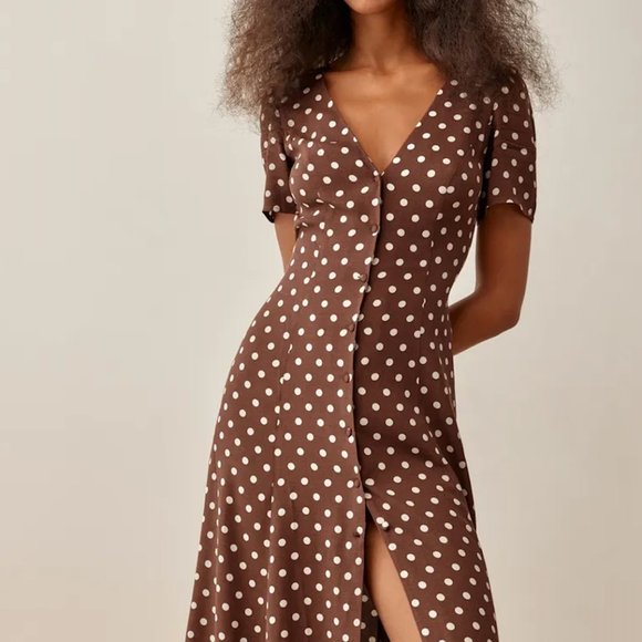 Reformation Locklin Midi Dress - Au Lait (Brown) - Size 0 - Picture 2 of 5